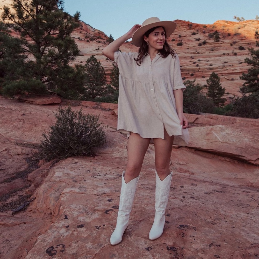 Cream Button-Front Babydoll Tunic